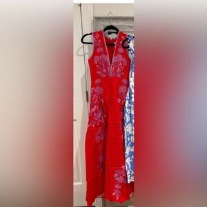 Farm Rio Porcelain Garden Red Midi Dress NWT
